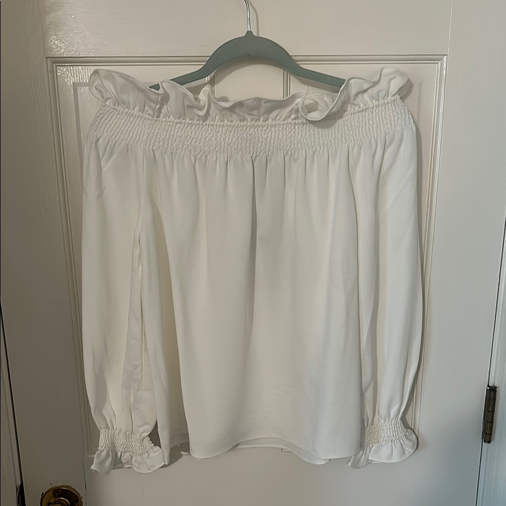 Tuckernuck Cream Ruffled Long Sleeve Blouse